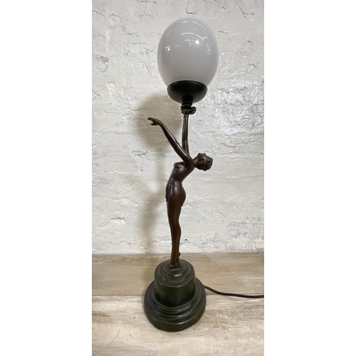 10 - An Art Deco style Widdop Bingham & Co. Ltd bronzed resin nude lady figural table lamp - approx. 66cm... 