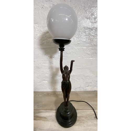 10 - An Art Deco style Widdop Bingham & Co. Ltd bronzed resin nude lady figural table lamp - approx. 66cm... 