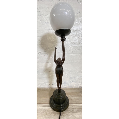 10 - An Art Deco style Widdop Bingham & Co. Ltd bronzed resin nude lady figural table lamp - approx. 66cm... 