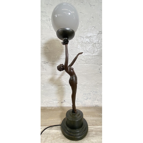 10 - An Art Deco style Widdop Bingham & Co. Ltd bronzed resin nude lady figural table lamp - approx. 66cm... 