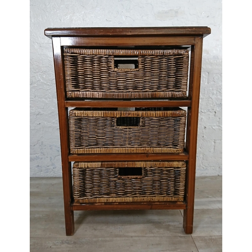 101 - A hardwood and wicker chest of drawers - approx. 79cm high x 54cm wide x 45cm deep