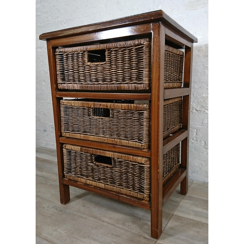 101 - A hardwood and wicker chest of drawers - approx. 79cm high x 54cm wide x 45cm deep