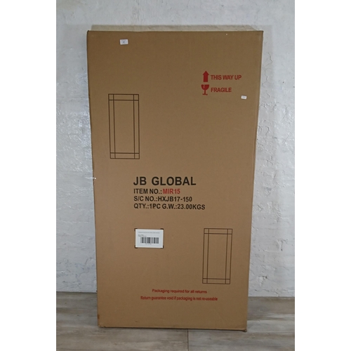 107 - A boxed JB Global oak framed wall mirror - approx. 150cm x 80cm