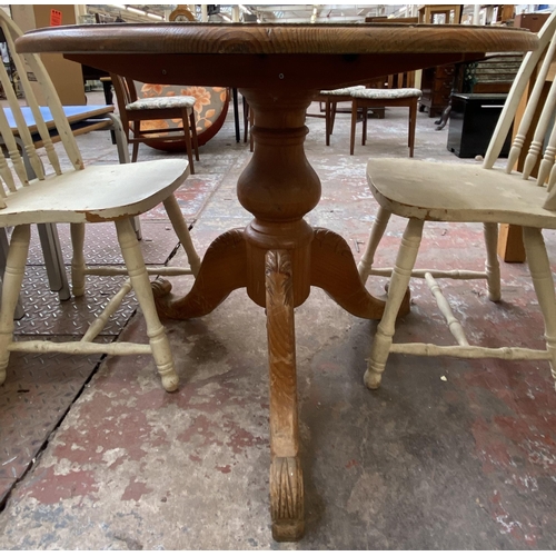 114 - Four pieces of furniture, one pine circular pedestal dining table - approx. 75cm high x 92cm diamete... 