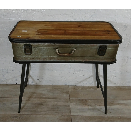 145 - A DunaWest wood and metal novelty storage trunk console table - approx. 78cm high x 79cm wide x 35cm... 