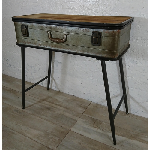 145 - A DunaWest wood and metal novelty storage trunk console table - approx. 78cm high x 79cm wide x 35cm... 