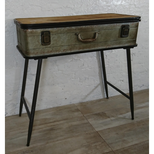 145 - A DunaWest wood and metal novelty storage trunk console table - approx. 78cm high x 79cm wide x 35cm... 