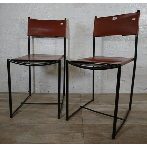 146 - A pair of Italian Giandomenico Belotti for Alias brown leather and black tubular metal Spaghetti cha... 