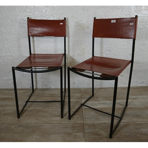 146 - A pair of Italian Giandomenico Belotti for Alias brown leather and black tubular metal Spaghetti cha... 