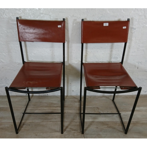 146 - A pair of Italian Giandomenico Belotti for Alias brown leather and black tubular metal Spaghetti cha... 