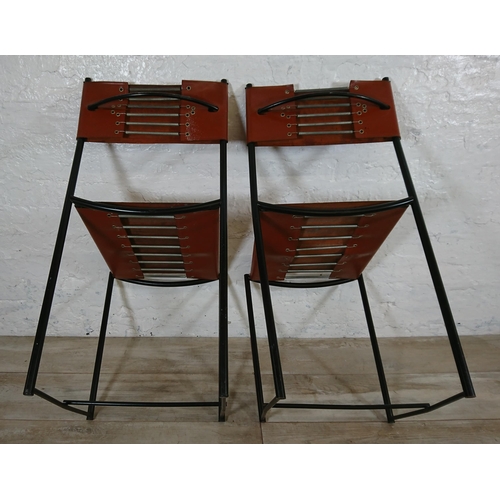 146 - A pair of Italian Giandomenico Belotti for Alias brown leather and black tubular metal Spaghetti cha... 