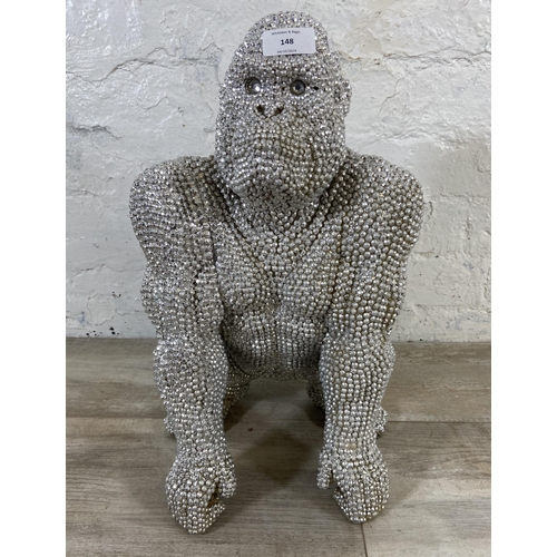 148 - A Kare Design silver jewelled resin gorilla sculpture - approx. 43cm high