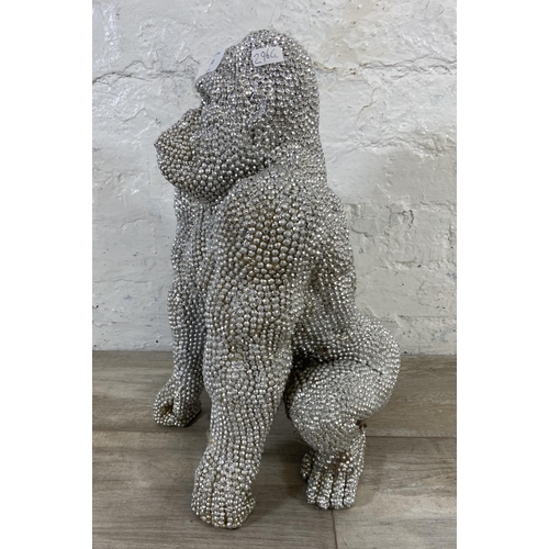 148 - A Kare Design silver jewelled resin gorilla sculpture - approx. 43cm high