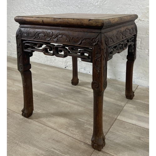 2 - A Chinese carved hardwood and marble side table - approx. 48cm high x 42cm wide x 42cm deep