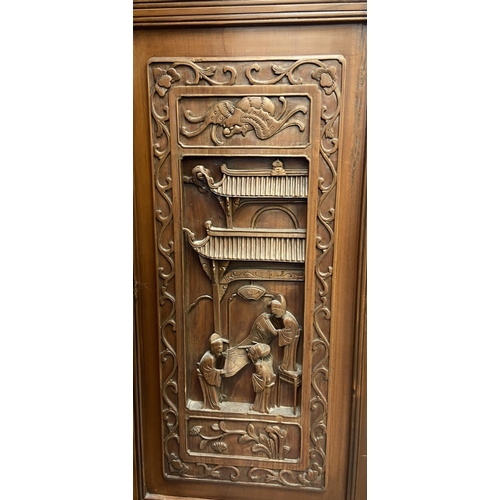 30 - A Chinese carved hardwood four section folding room divider/screen - approx. 256cm high x 172cm wide