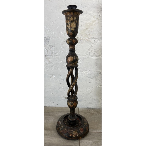 4 - An Indian Kashmiri hand painted and lacquered wooden barley twist candlestick table lamp - approx. 5... 