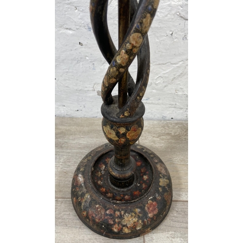 4 - An Indian Kashmiri hand painted and lacquered wooden barley twist candlestick table lamp - approx. 5... 