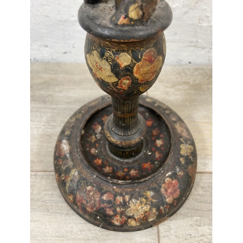 4 - An Indian Kashmiri hand painted and lacquered wooden barley twist candlestick table lamp - approx. 5... 