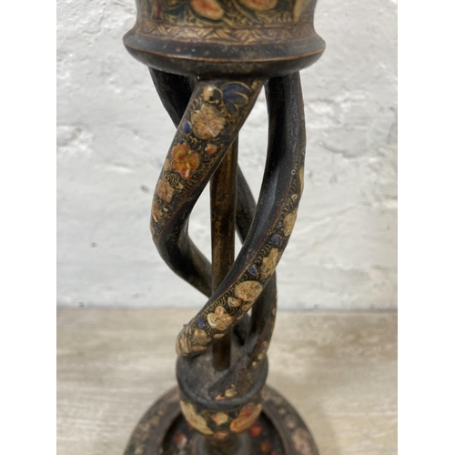 4 - An Indian Kashmiri hand painted and lacquered wooden barley twist candlestick table lamp - approx. 5... 