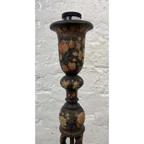 4 - An Indian Kashmiri hand painted and lacquered wooden barley twist candlestick table lamp - approx. 5... 