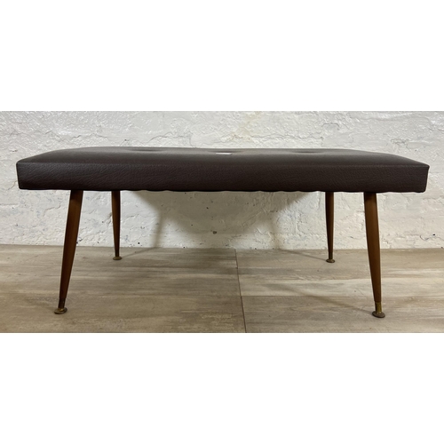 45 - A mid 20th century brown vinyl footstool - approx. 39cm high x 40cm wide x 90cm long