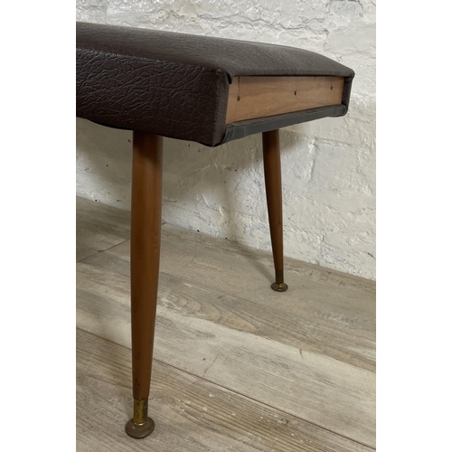 45 - A mid 20th century brown vinyl footstool - approx. 39cm high x 40cm wide x 90cm long