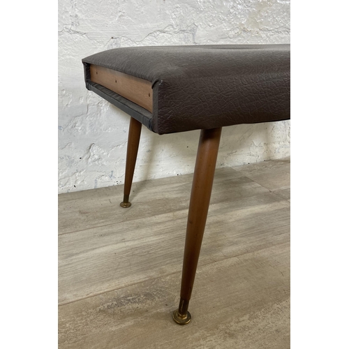 45 - A mid 20th century brown vinyl footstool - approx. 39cm high x 40cm wide x 90cm long