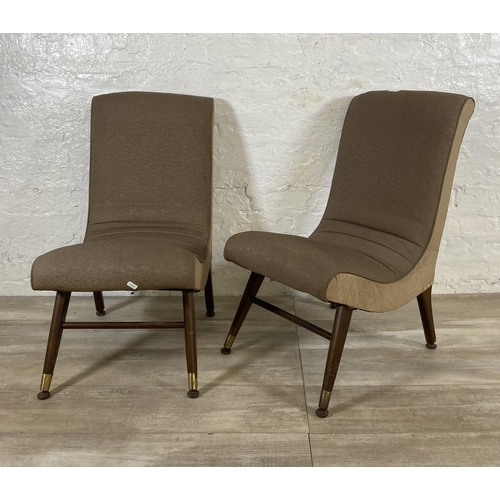 47 - A pair of mid 20th century brown vinyl bedroom chairs on beech supports