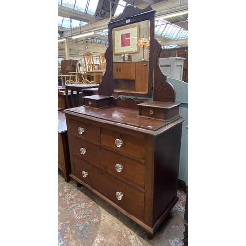 51 - An Edwardian mahogany dressing chest with upper mirror - approx. 167cm high x 100cm wide x 41cm deep