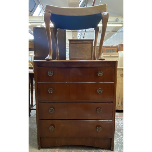 57 - Two pieces of walnut furniture, one Lebus chest of drawers and one fabric upholstered dressing table... 