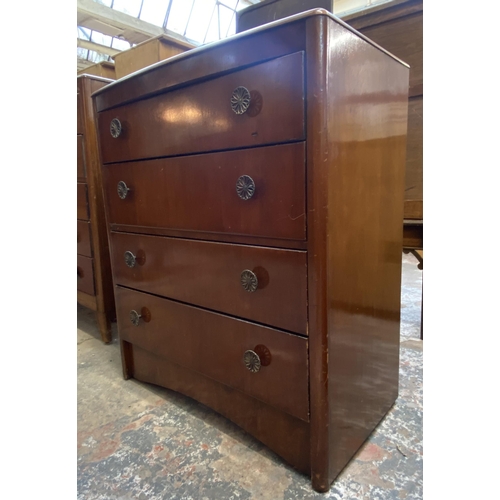 57 - Two pieces of walnut furniture, one Lebus chest of drawers and one fabric upholstered dressing table... 