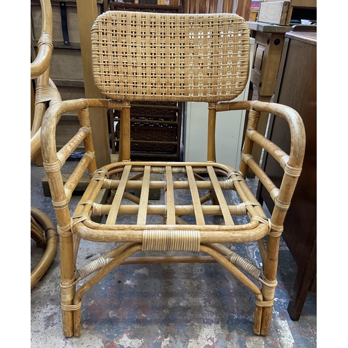 61 - Three pieces of furniture, one beech coat stand - approx. 168cm high, one wicker and cane armchair a... 