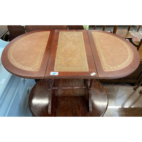 76 - Four pieces of mahogany furniture, one Georgian style drop leaf gate leg occasional table, one tan l... 