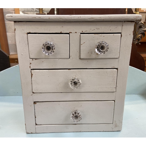 77 - A late 19th/early 20th century grey painted pine apprentice chest of drawers - approx. 38cm high x 3... 