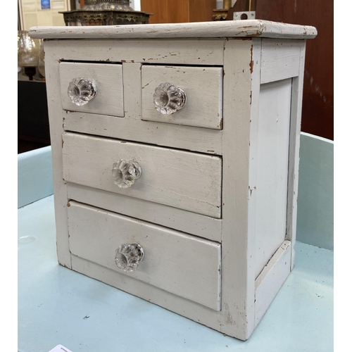 77 - A late 19th/early 20th century grey painted pine apprentice chest of drawers - approx. 38cm high x 3... 