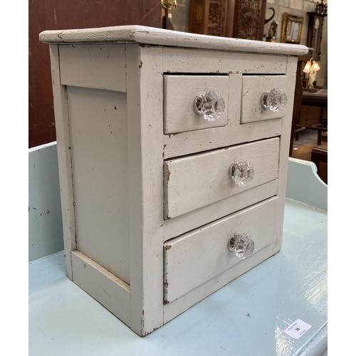 77 - A late 19th/early 20th century grey painted pine apprentice chest of drawers - approx. 38cm high x 3... 