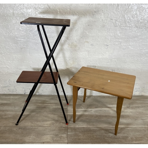 81 - Two pieces of mid 20th century furniture, one teak and black metal folding projector stand and one o... 