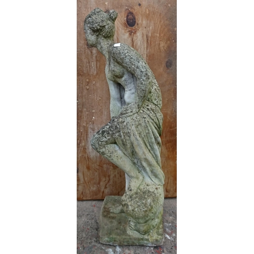 98 - A cast stone nude lady garden statue - approx. 90cm high