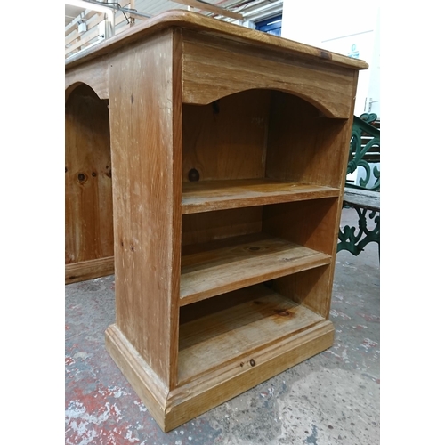 98A - A Victorian style pine three drawer pedestal desk - approx. 74cm high x 130cm wide x 52cm deep