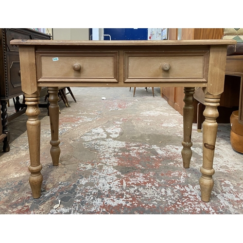 98C - A Victorian style pine two drawer dressing table - approx.77cm high x 95cm wide x 46cm deep