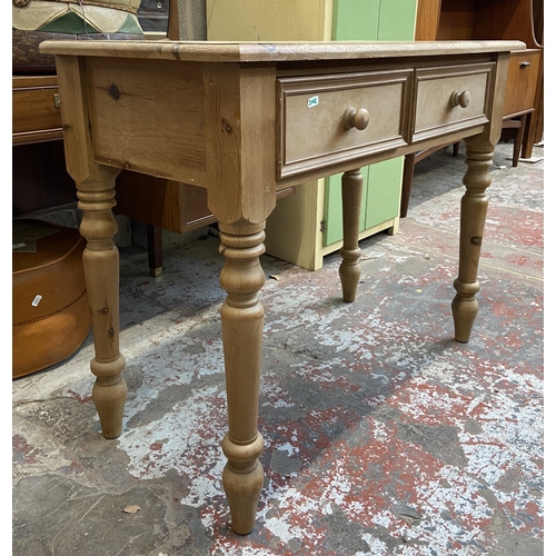 98C - A Victorian style pine two drawer dressing table - approx.77cm high x 95cm wide x 46cm deep