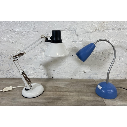 152 - Two desk lamps, one Micromark white metal and one Arnold Smart Ltd Model 6009 blue metal gooseneck