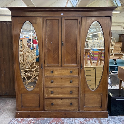 156 - An Edwardian inlaid mahogany compactum wardrobe - approx. 211cm high x 192cm wide x 58cm deep