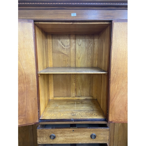 156 - An Edwardian inlaid mahogany compactum wardrobe - approx. 211cm high x 192cm wide x 58cm deep