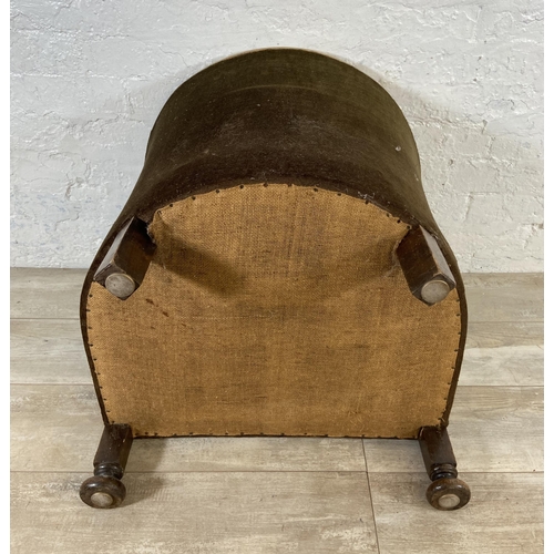 157 - An Edwardian carved oak and brown fabric upholstered tub chair - approx. 64cm high x 62cm wide x 57c... 