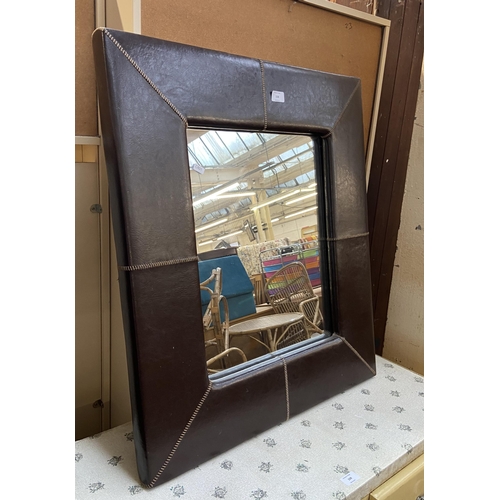 158 - A modern brown leather framed wall mirror - approx. 79cm high x 69cm wide