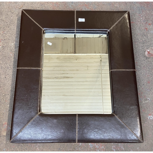 158 - A modern brown leather framed wall mirror - approx. 79cm high x 69cm wide