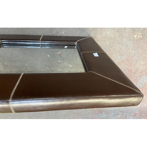 158 - A modern brown leather framed wall mirror - approx. 79cm high x 69cm wide