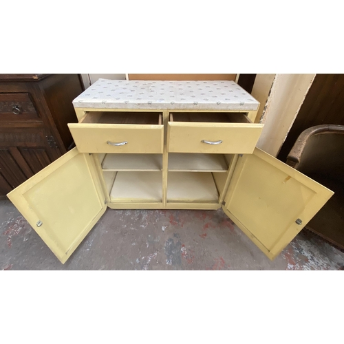 159 - A 1950s yellow painted kitchen cabinet - approx. 90cm high x 91cm wide x 45cm deep