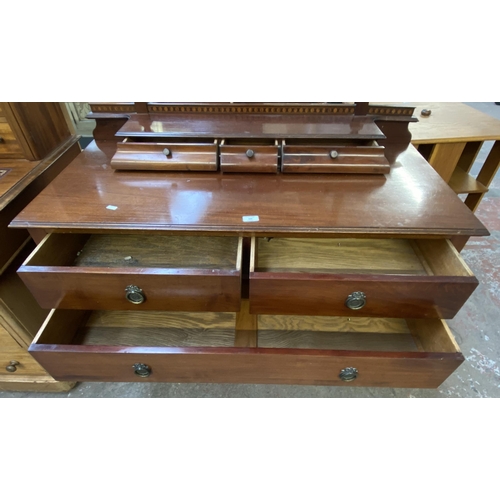 162 - An Edwardian inlaid mahogany dressing table on tapering supports with upper circular bevelled edge m... 